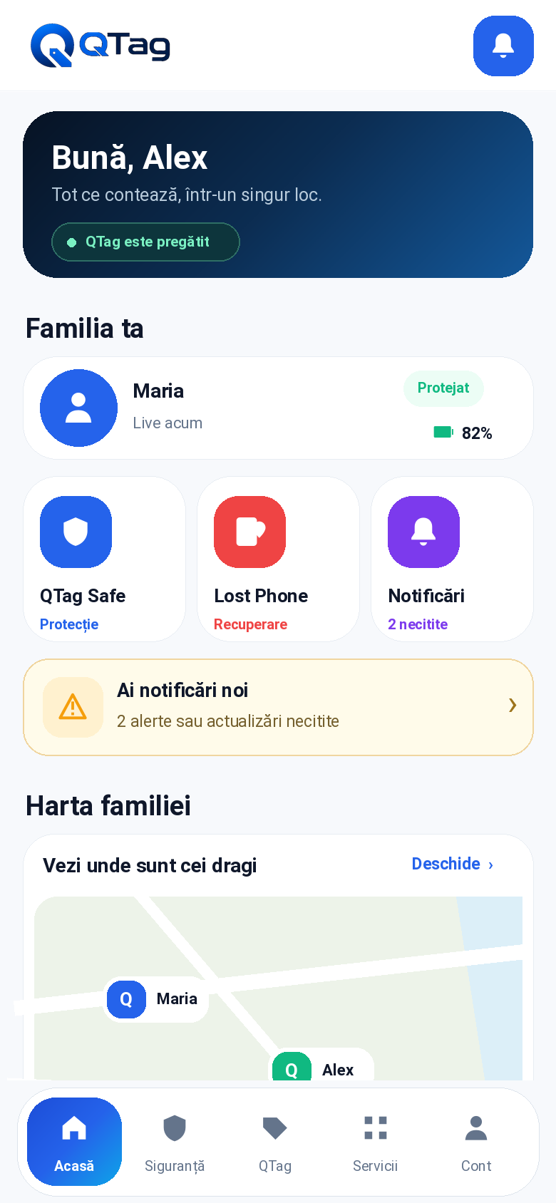 Aplicația Android QTag — Acasă