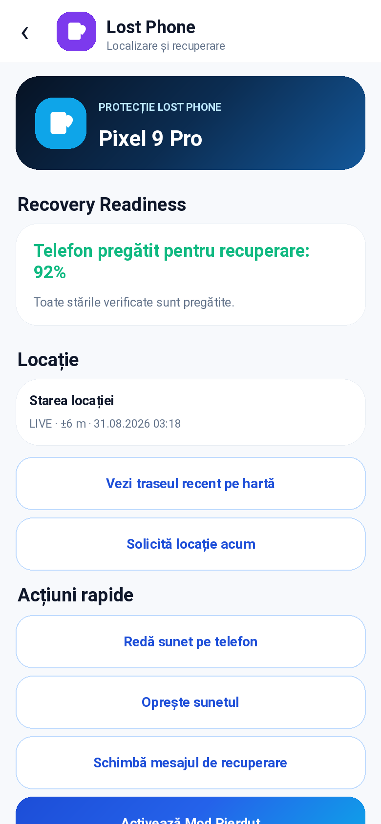 Aplicația Android QTag — Lost Phone