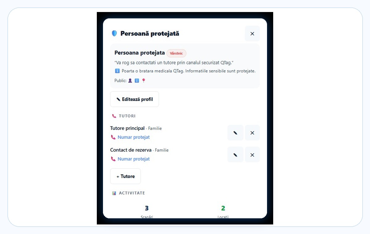 Persoană protejată — interfață QTag